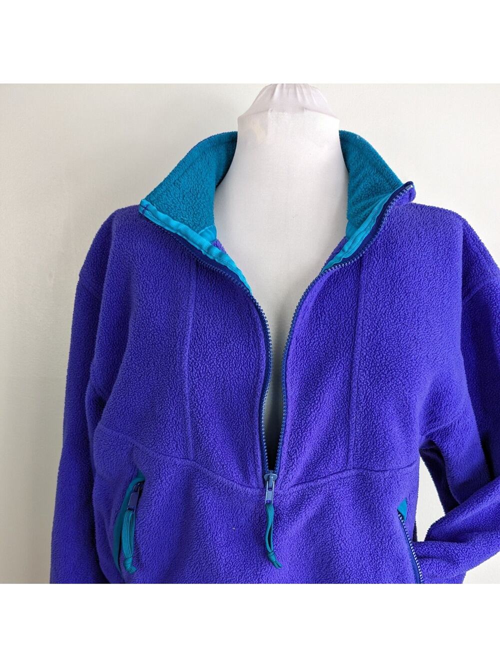 Vintage Fleece 1/2 Zip Jacket Purple Teal 90s Pullover Gorpcore Ski Pocket Usa L